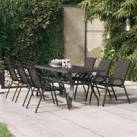 Tavolo da Giardino Grigio e Nero 180x80x70cm in Acciaio e Vetro 318771