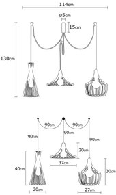 Lampadario a sospensione con filo MEZOPOTAMYA 3xE27/40W/230V ragno oro