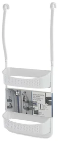 Mensola doccia bianco in PVC con 2 ripiani e ganci inferiori