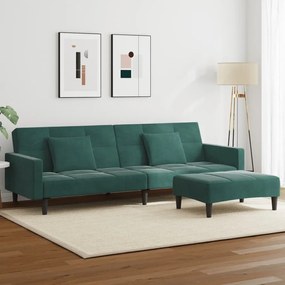 Divano Letto A 2 Posti Con Poggiapiedi Verde Scuro İn Velluto /