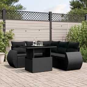 Set divano da giardino 6 pz con cuscini nero in polyrattan