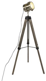 Lampada da terra a treppiede industriale in legno con faretto da studio - Braha