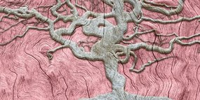 Quadro su tela – Albero astratto su legno con contrasto rosa