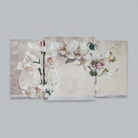 Quadro stampa su tela a TRIS 70x140 cm telaio in legno con disegno floreale Bianco