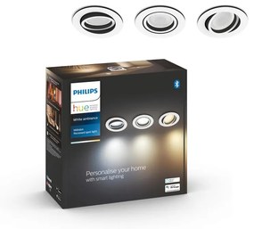 Set da 3 pezzi, faretto da incasso con fonte luminosa orientabile GU10 PHILIPS HUE MILLISKIN HUE bianco Luce cct da bianco caldo a bianco freddo