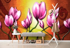 Carta da parati – Fiori viola in stile etnico