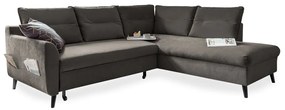 Divano letto angolare in velluto grigio scuro L, angolo destro Stylish Stan - Miuform