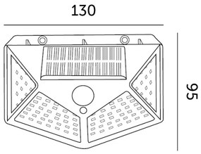 Lampada solare da parete LED 1W 3,7V 6500K IP44 con sensore e batteria 1200 mAh