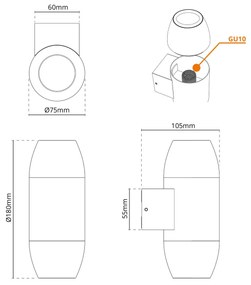 Applique Ovale Bidirezionale IP65 GU10 per esterni Grande - Bianca