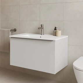 Mobile da bagno sospeso sotto lavabo Pixel plain 1 cassetto L 80 x H 40 x P 45.5 cm grigio pastello laccato opaco, con maniglia alluminio brillante