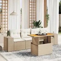 Set Divano da Giardino 5 pz con Cuscini Beige in Polyrattan 3272514