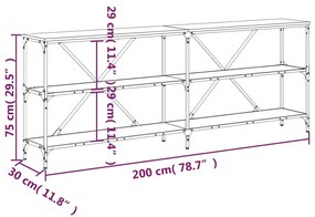 Tavolino Grigio Sonoma 200x30x75cm in Legno Multistrato e Ferro