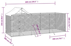 Cuccia cani da esterno tetto argento 6x2x2,5 m acciaio zincato