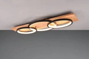 Plafoniera barca led tripla ellisse metallo bianco e legno naturale...