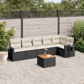 Set divani da giardino con cuscini 7pz nero polyrattan