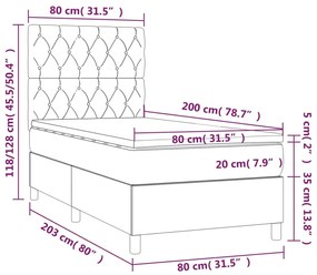 Letto a Molle con Materasso e LED Crema 80x200 cm in Tessuto