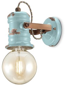 Applique Industrial Minimal Urban Ferro Ceramica Vintage Azzurro 1 Luce E27