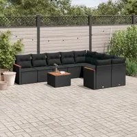 Set Divani da Giardino 10pz con Cuscini in Polyrattan Nero 3258709