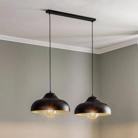 Luminex Lampada a sospensione Basca, esterno nero, interno dorato a 2 luci.