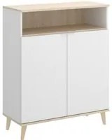 Credenza Dmossin, Buffet dispensa da soggiorno, Madia da salotto moderna a 2 ante, 80x40h102 cm, Bianco e Rovere