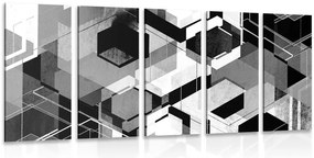 Quadri 5 pezzi – Geometria astratta in bianco e nero