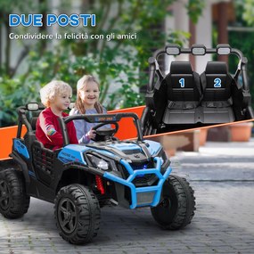 Macchina Elettrica per Bambini a 2 Posti Doppio Motore 24V 3 Velocità Blu...