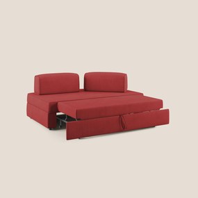 Liberty divano con pouf estraibile e schienali movibili in tessuto morbido impermeabile T02 rosso