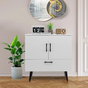 Costway Mobiletto portaoggetti moderno per soggiorno e ingresso, Credenza da buffet con 2 ante e 1 cassetto Bianco
