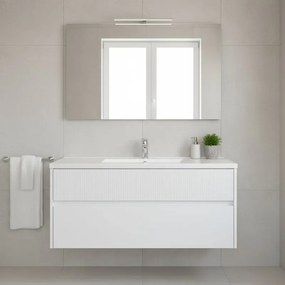Mobile da bagno sospeso sotto lavabo Niwa 2 cassetti L 119.5 x H 50 x P 45.5 cm bianco laccato opaco cannettato