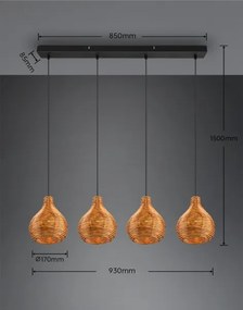 Reality - Lampada a sospensione con cavo SPROUT 3xE14/40W/230V marrone/rattan