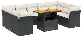 Set Divani da Giardino 10pz con Cuscini in Polyrattan Nero