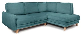 Divano angolare turchese allungabile (con penisola a destra) con rivestimento in velluto a coste Tori – Bonami Selection