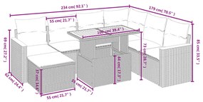 Set divano da giardino 8 pz con cuscini grigio in polyrattan