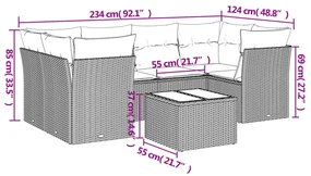 Set divani da giardino 7 pz con cuscini grigio in polyrattan