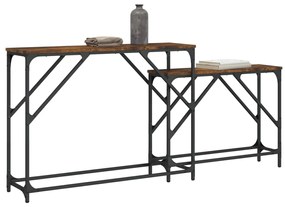 Tavoli consolle impilabili 2pz rovere fumo legno multistrato