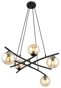 Lampadario Moderno Cadmo Acciaio Nero 5 Luci E14 Ip20