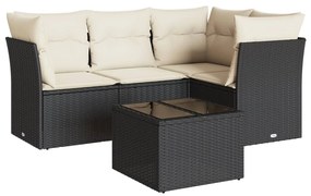 Set divani da giardino 5 pz con cuscini in polyrattan nero