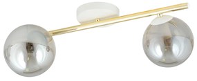 Plafoniera Contemporanea 2 Luci Eracle In Acciaio Oro/Bianco E Sfere Vetro Fumè