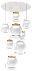 Lampadario Tondo Contemporaneo Drum Metallo Bianco Vetro Oro Ed 40-48W Calda