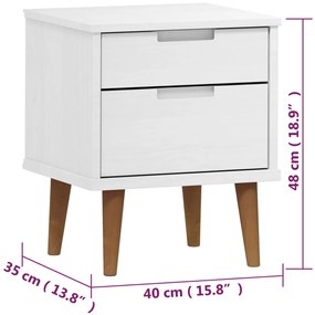 Comodino MOLDE Bianco 40x35x48 cm in Legno Massello di Pino