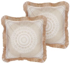 Set di 2 cuscini beige e bianco 45 x 45 cm GERANIUM Beliani