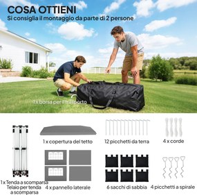 Gazebo Pieghevole 3x6 m con Pareti e Altezza Regolabile Protezione UV 50+ Grigio Chiaro...