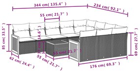 Set divani da giardino 11 pz con cuscini beige in polyrattan