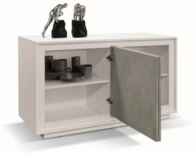 Credenza LAMPEDUSA in legno bianco frassinato, ante finitura grigio cemento, 140&#215;50 cm