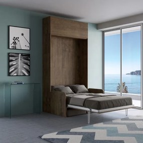 Letto scomparsa verticale francese 140 cm con pensile Noce KENTARO SOFŔ