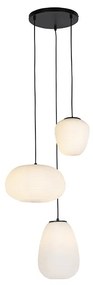Lampada a sospensione di design nera 3 luci con vetro opalino - Hero