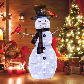 Costway Decorazione natalizia luminosa snowman e redbirds, Ornamento snowman pre-illuminato da 127cm con pali di sostegno