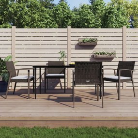 Set pranzo da giardino 5pz con cuscini in polyrattan e acciaio