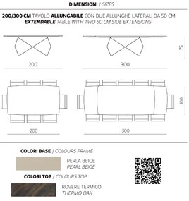 Tavolo allungabile 300 cm con base metallo Beige e piano Rovere Termico WALL