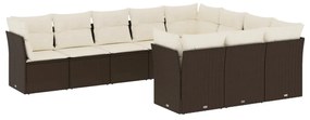 Set divani da giardino 10pz con cuscini in polyrattan marrone